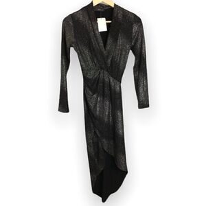 LIX Glittery Ombre Black Gray Wrap Look High Low Wrap Dress